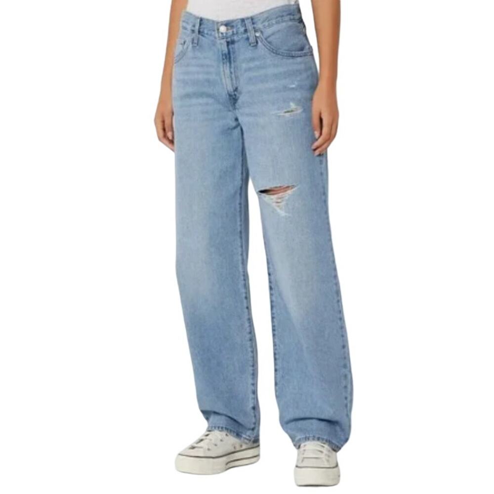 Levi's Premium Baggy Dad Jeans Distressed Wide Leg Blue Wash Women's Size 32